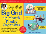 Book cover of 'Amy Knapp Big Grid 17-Month Family Organizer' with illustrations of family activities.