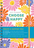 Planner with colorful flower design and text 'Choose Happy' on a white background