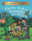 Book cover of 'Charlie Cook's Favourite Book' featuring a dragon, bear, boy, and other characters in a fantasy setting.