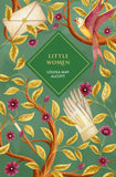 Book cover of 'Little Women' by Louisa May Alcott with decorative elements like flowers and a bird.