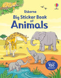 Usborne Big Sticker Book of Animals with illustrations of animals on a colorful background.