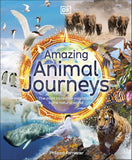 Book cover of 'Amazing Animal Journeys' with various animals and a colorful title design.