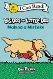 Book cover of 'Big Dog and Little Dog: Making a Mistake' with cartoon dogs and text on a blue and green background.