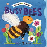 Book cover of 'Busy Bees' by Neon Squid with a bee illustration on a blue background.