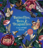 Coloring book cover with butterflies, bees, and dragonflies on a blue background