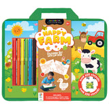 Happy Farm colouring set with lap desk and markers on a white background