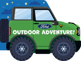 Green Ford vehicle with 'Outdoor Adventure!' text on a blue background with stars and clouds.