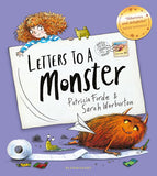 Cover of the picture book 'Letters to a Monster' by Patricia Forde and illustrated by Sarah Warburton, featuring a child with a letter and a drawing of a monster.