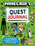 Minecraft Quest Journal book cover with characters and game elements on a green background