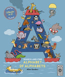 Flip book with alphabet design featuring animals on a blue background