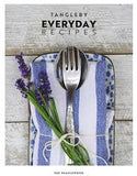 A book cover for 'Tangleby Everyday Recipes' featuring a silver fork on a blue and white checkered napkin, with lavender flowers and a sprig of rosemary in the background.