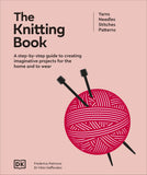 Book cover of 'The Knitting Book' with a pink background, yarn ball, and knitting needles.