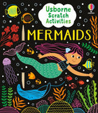 Book cover of 'Usborne Scratch Activities Mermaids' with a mermaid illustration and ocean-themed design.