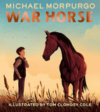 Book cover of 'War Horse' by Michael Morpurgo featuring a boy and horse in a field.