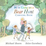 Cover of 'We're Going on a Bear Hunt' carousel book with illustrations of a family in a forest.