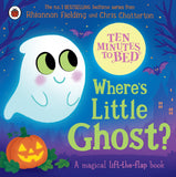 Book cover of 'Where's Little Ghost?' with a ghost, pumpkin, and bats on a blue background.