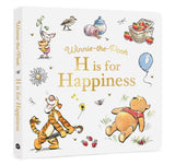 Book cover of 'H is for Happiness' featuring Winnie the Pooh and friends on a white background.