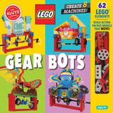 Promotional image for Klutz Lego Gear Bots Science/STEM Activity Kit, featuring various LEGO models and a dragon puppet designed to move and interact with the LEGO elements.